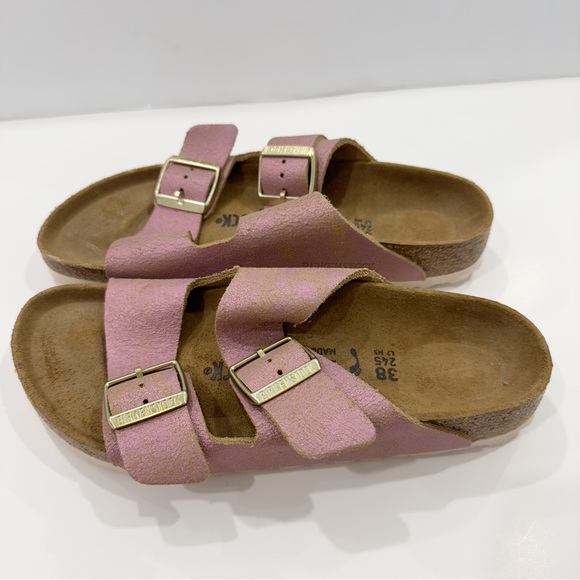 Birkenstock Arizona Washed Metallic Pink Sandals - Picture 2 of 7